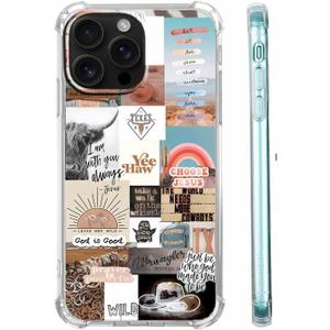 Jesus and Cowboy Case for iPhone 16 Pro Max,Christian Quotes and Western Cowgirl Collage,Trendy TPU Bumper Case for iPhone 16 Pro Max