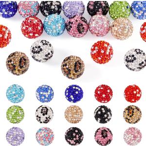 FASHEWELRY 15Pcs 16mm Rhinestone Beads for Jewelry Making, Color Blocked Round Shiny Beads Disco Ball Beads Bulk for Necklace Bracelet Earring Jewelry Making and DIY Decoration