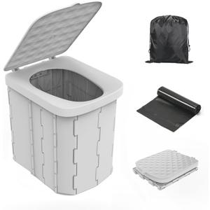 Portable Camping Toilet for Adults - Hapoon XL Portable Folding Toilet with Lid,Travel Portable Potty for Adults,Porta Potty Car Toilet (Gray)