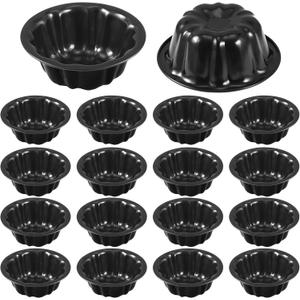 Ctosree 16 Pcs 4 Inches Fluted Mini Cake Pan Nonstick Fluted Cake Pan Carbon Steel Tube Metal Tube Oven Baking Mold with Flower Shape for Cupcake (Black)