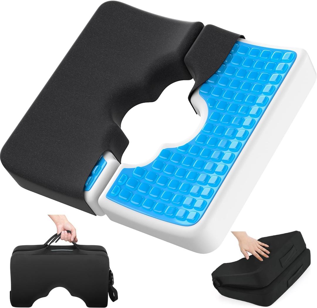 Bed Sore Cushion, Gel Wheelchair Seat Cushion,18x16 Relieve Sciatica, Back, Coccyx & Ulcer Pain, Foldable Ergonomic Cushion for Bedridden, Elderly, with Anti-Slip Cover & Handle