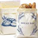 Removable Beeswax Bread Bags for Homemade Bread & Sourdough, 2 Pack Reusable Cotton Beeswax Lined Bags with Detachable Snap-On Liner, Breathable Storage, Care Guide Included