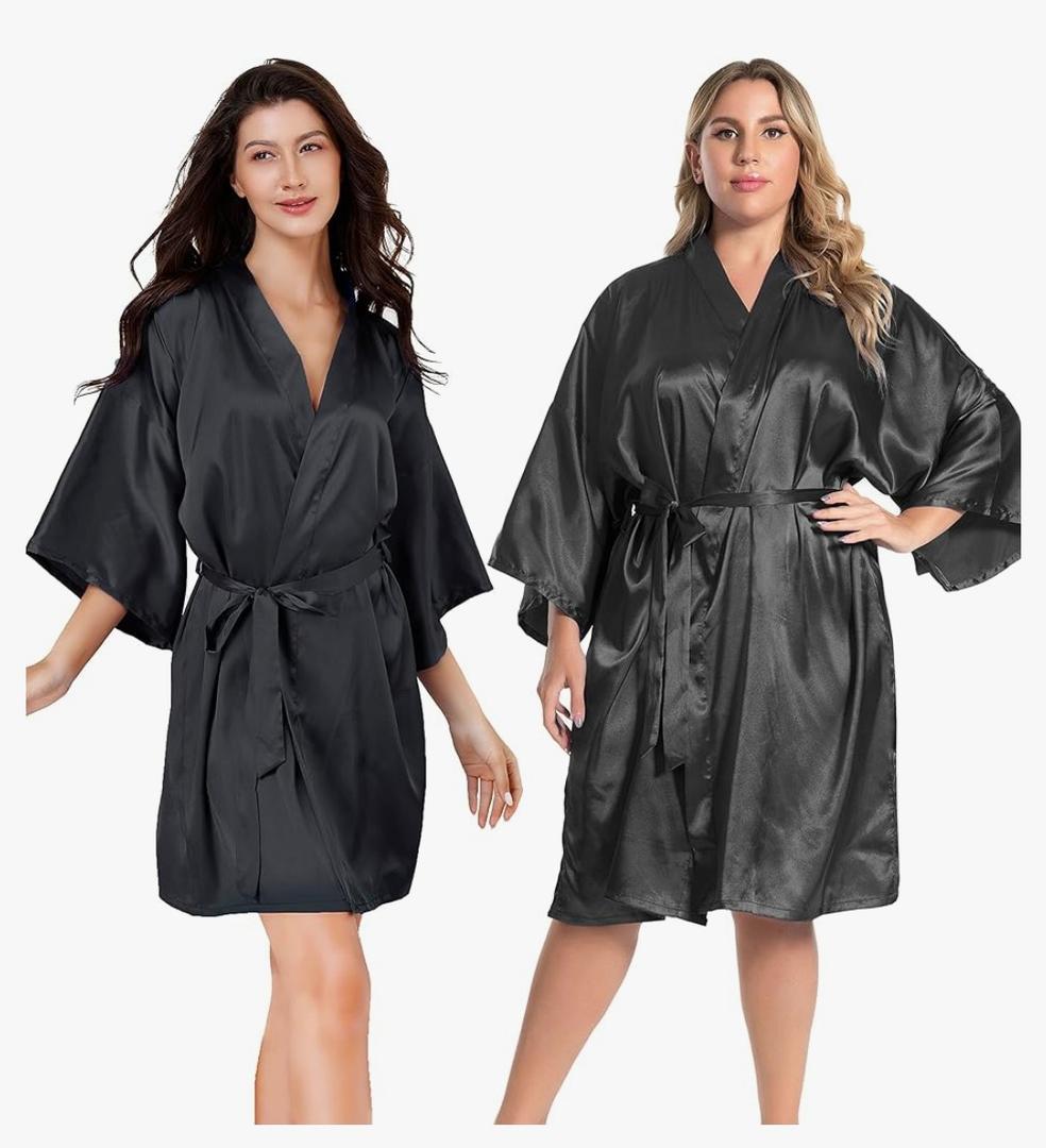 AW.BRIDAL Women Silky Satin Robe Wedding Bridal Party Bride Bridesmaid Robes Kimono Loungewear Dressing Gowns XXL