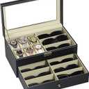 AUTOARK Leather & Velvet 6 Watches Box Jewelry Case and 9 Piece Eyeglasses Storage and Sunglass Glasses Display Drawer Lockable Case Organizer, Black, AW-048