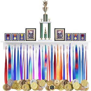 Defined Deco 3ft-Medal Awards Rack Ultimate Medal Hanger Display and Trophy Shelf,36" Wooden Trophy and Medal Display Shelf,for Medal Display,Plaques,Pictures,Trophies and More(White) Defined Deco 3ft-Medal Awards Rack Ultimate Medal Hanger Display and Trophy Shelf,36" Wooden Trophy and Medal Display Shelf,for Medal Display,Plaques,Pictures,Trophies and More(White)