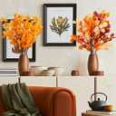 7PCS Long Artificial Eucalyptus Stems 35.4" Tall Fake Branches With Silk Apple Leaves Faux Fall Orange Plants Bouquet Flowers Arrangements Accessories For Home Fireplace Table Vase Decorations