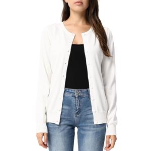 GRACE KARIN Women's Long Sleeve Button Down Crew Neck Classic Sweater Knit Cardigan (Large, White)