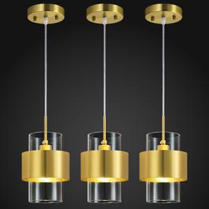 Modern Gold Pendant Lighting Indoor Kitchen Island Pendant Light Glass Shade Ceiling Light Fixtures for Bedroom Dining Room Living Room(3-Pack)
