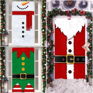 3 Pcs Christmas Door Cover Decoration 71"x 35" Santa Snowman Christmas Front Door Decoration Large Fabric Xmas Winter Cover Banner Backdrop for Xmas New Year Winter Holiday Party Decor