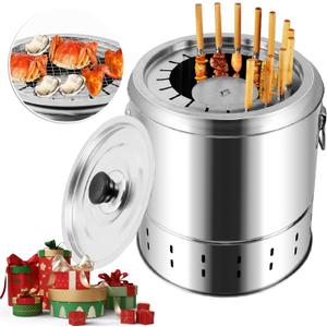 JIAWANSHUN Smokeless Hanging Charcoal Grill Stainless Steel 20 Skewers