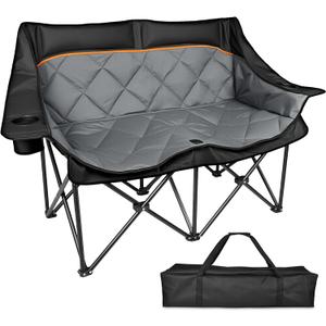 Double Camping Chair, Oversized Padded Heavy Duty Outdoor Folding Loveseat Chairs for Adults, with Cup Holders and Side Pockets, Carry Bag Included, for Outdoors Lawns Backyard Patio, 57.5" W x 37.4" H x 21.6" D
