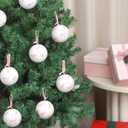 12 Pcs Pink Bow Coquette Christmas Tree Ornaments Balls 3.14 Inch Pink White Christmas Tree Hanging Ornaments Plastic Ball with Ribbon for Xmas Tree Winter Bachelorette Party Holiday Home Decorations