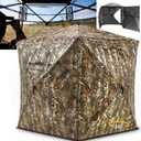 Hunting Blind 360/270 Degree See Through Ground Blind with Double Doors, Portable 2-3 Person, Pop-up Hunting Blind, Camouflage Hunting Blind
