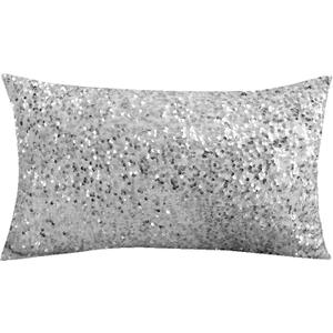 LIGICKY Luxury Series Glitzy Sequin Lumbar Pillow Covers Sparkling Decorative Glam Giltter Rectangle Cushion Cover Pillow Cases for Sofa Couch Bedroom Home Party Decor (12 x 20Inches, Silvery White)