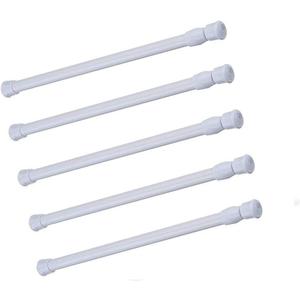 Spring Curtain Tension Rods, 5 Pack Cupboard Bars Tensions Rods 15.7 to 28 Inches Adjustable Extension Rod for Bathroom Window Closet refrigerator bar DIY Projects (White)