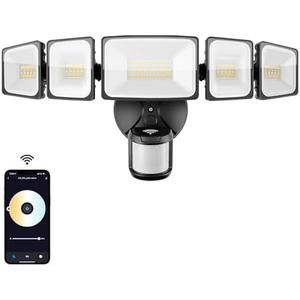 Onforu 55W Smart LED Security Lights Motion Sensor Outdoor 5 Heads, 340° Illumination WiFi Alexa Flood Light 5500LM APP Control, 2500K-6500K Exterior Motion Detector, IP65 Wall Light for Yard, Balck