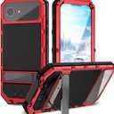 Compatible for iPhone 16E Case with Camera Cover+Screen Protector+Kickstand,Outdoor Aluminum Metal Gorilla Glass Shockproof Military Heavy Duty Sturdy Protector Case (Red)