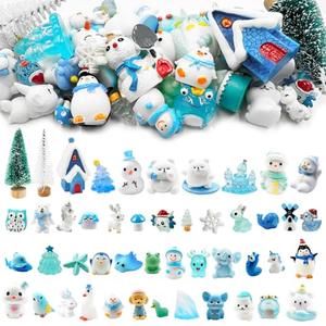 Suartus Winter Miniature Figurines, 49Pcs Winter Mini Resin Animal Figurines Tiny Resin Duck Bear Snowman Elk Figures Model Ornaments for DIY Crafts Fairy Garden Landscape Snow Globes Home Decor, Blue
