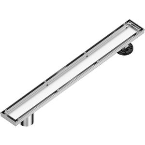 Neodrain 24-Inch Offset Linear Shower Drain with Tile Insert Grate Cover, Brushed 304 Stainless Steel Rectangle Side Outlet Shower Floor Drain, Adjustable Leveling Foot, Hair Strainer/Catcher