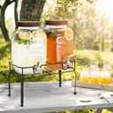 mustry Glass Drink Dispenser for Parties, 1 Gallon Beverage Dispenser with Stand and Spigot Solid Stainless Steel, Used as Lemonade Dispenser Sun Tea Jar Kombucha Jar, Set of 2