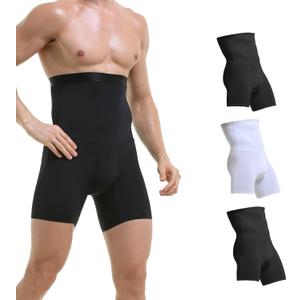 Mens Shapewear Tummy Control Shorts Compression, Slimming Body Shaper Boxer Briefs underwear (Small, Black/White/Black)