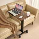 VEVOR Overbed Table, Mobile Hospital Bed Table, Over Bed Table with Wheels Adjustable Height, Rolling Laptop Desk with Tilting Top & Cup Holder, Portable Over Bed Desk for Home, Office, Study, Wood