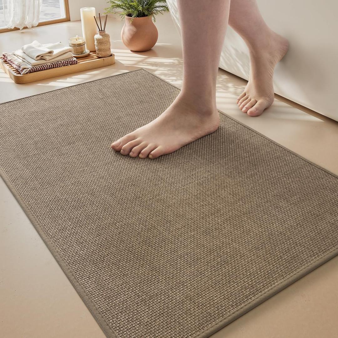 MontVoo Bath Mat Rug-Ultra Thin Non Slip Bath Mats for Bathroom Mat Quick Dry, Rubber Backing Washable Bathroom Rugs Fit Under Door, Absorbent Bath Rugs for Floor,20"x32",Khaki