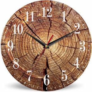 Mxocom Wood Grain Wall Clock Old Tree Root Crack Pattern 10 Inch Silent Non Ticking Battery Operated Clock Vintage Round Clock for Living Room Bedroom Bathroom Office Decor