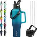 BJPKPK Insulated Water Bottles with Straw Lid, 40oz Metal Water Bottle with 2 lids & Paracord Strap, Double Wall Stainless Steel Tumbler with Handle, Reusable Cups, Mugs, Thermo, Sea