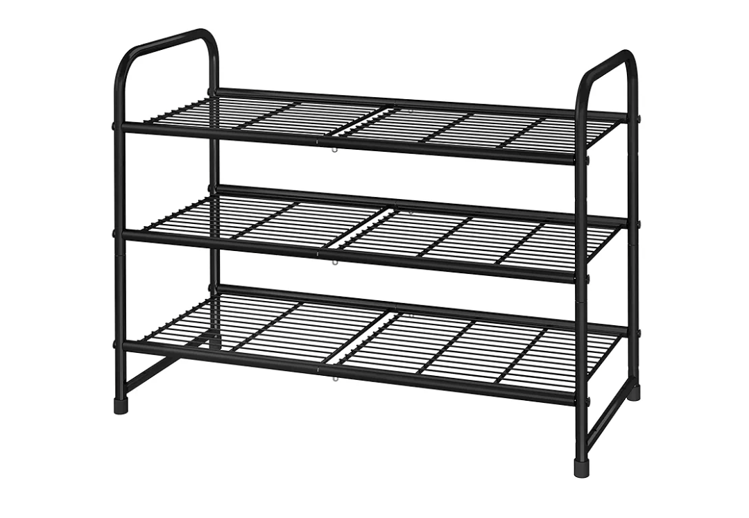 Simple Trending 3-Tier Stackable Shoe Rack, Expandable & Adjustable Shoe Shelf Storage Organizer, Wire Grid, Black