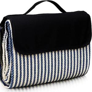 scuddles Extra Large Picnic & Outdoor Blanket Dual Layers for Outdoor Water-Resistant Handy Mat Tote Spring Summer Great for The Beach, Camping on Grass Waterproof Sandproof (53 X 59, Striped White & Blue)
