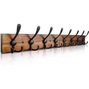 Coat Rack Wall Mount 31.5'' Coat Hanger Wall Mount Burnt Brown Coat Hooks for Wall Rustic Towel Racks for Bathroom Living Room Coat Hat Cloth