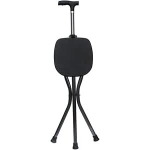 Hold 440 lbs Walking Cane Seat,Heavy Duty Travel Hiking Crutches Stool, Aluminum Alloy, Bow Handle, Non-Slip, Elderly Folding Portable Cane Chairs