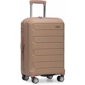 Traveler's Choice Pagosa Hardshell Expandable Luggage with Spinner Wheels, Latte Beige, 22-Inch Carry-on