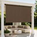 Outdoor Roller Shade 6'W x 8'H, Cordless Patio Roll Up Blinds with Crank Wand, 90% UV Patio Sun Shade Roll Up Privacy Screen for Pergola Gazebo Porch Deck, Mocha