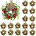 Dingion 18 Pcs Small Christmas Wreaths for Cabinet Kitchen Decor Mini Artificial Wreath 9 Inch Faux Garland with Burlap Ribbon for Vintage Retro Home Table Candle Porch Window Indoor Outdoor Decor