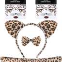 Janinka Cheetah Costume Set Dalmatian Dog Ears Headband Cheetah Leopard Cat Tail Bow Tie Face Stickers for Halloween Cosplay