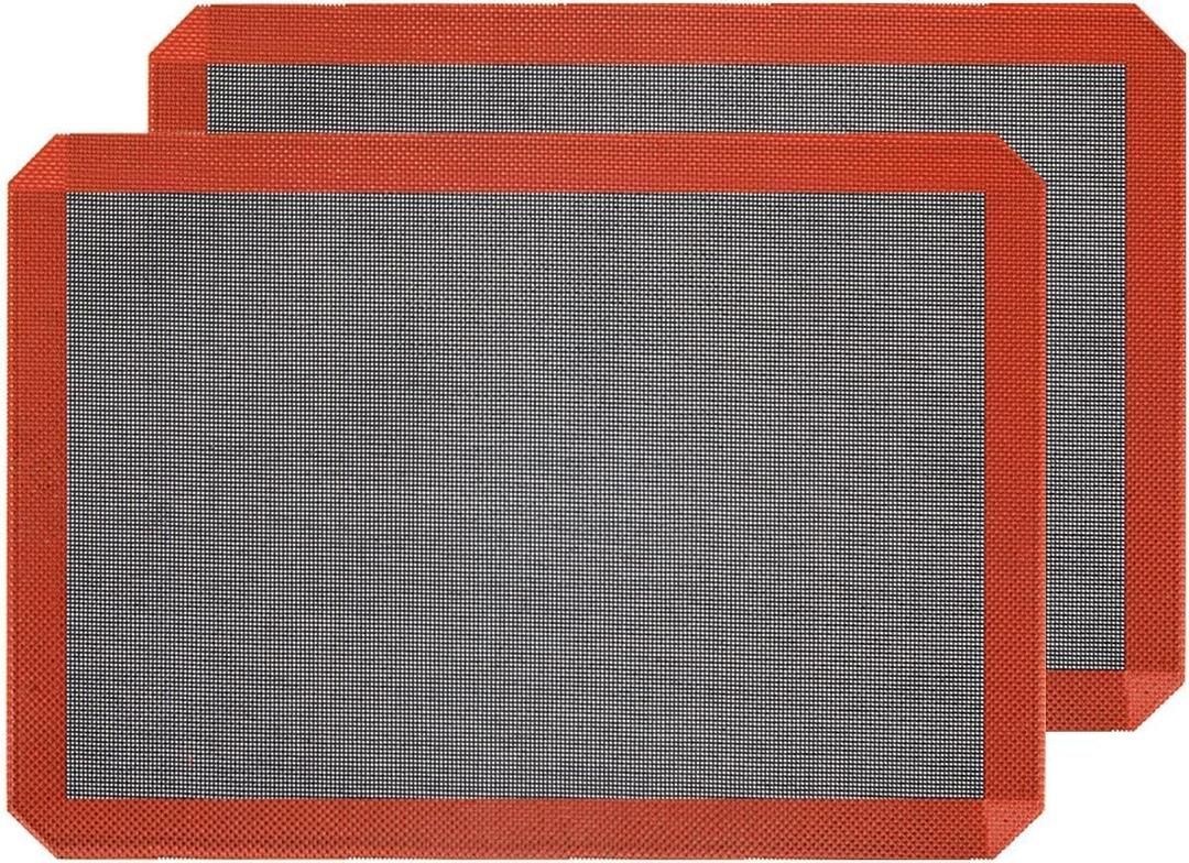 Hermerlee Perforated Silicone Baking Mats, 2 PCS Eclair Silicone Mat for Half SheetTray Pan Liners Perfect Bakeware for Making Cookies, Macarons, Bread and Pastry,11.8"x 15.7" (Corner Cut)