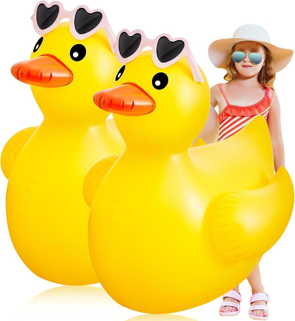 Hungdao 2 Pack 4 Feet Giant Inflatable Duck Huge Rubber Duck Large Blow up Duck Inflatable Duck Pool Float Summer Beach Swimming Pool Party Decoration(Sunglasses)