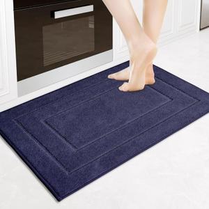 PURRUGS Machine Washable Kitchen Rug 24" x 35.5", Non-Slip/Skid Kitchen Runner Rugs & Floor Mats, Super Absorbent Soft Standing Mats for Kitchen, Sink & Laundry, Navy Blue