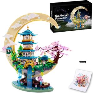 Chinese Moon Palace Micro Building Blocks Set4288 PCSCherry Blossom Bonsai Tree Building Set for Adults TeensMini Japanese Sakura Tree House Architecture Model Bricks, Creative Gift for 14+