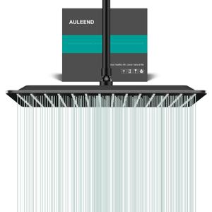 Square Rain Shower Head, High Flow Stainless Steel,Work with any decorative styleAll Metal Rainfall Shower Head (Matte Black, 16)