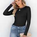 ANRABESS Women Long Sleeve Shirts Rib Knit Slim Fit Tops Basic Tee Spring Outfits Casual T-Shirt Underscrubs Layer Clothes XL Black