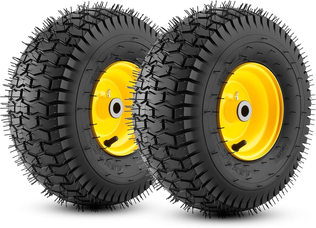 15" x 6.00-6" Lawn Mower Tires and Wheel, Set of 2 Front Tire with 3/4" Bushings, 15x6.00-6 Tire Compatible with John Deere Craftsman Cub Cadet Husqvarna Riding Mowers Lawn Tractors, 15 x 6.00-6" Pneumatic