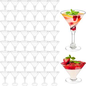 50 Pack Plastic Martini Glasses,5 oz Disposable Cocktail Glasses,Unbreakable Tall Stemed Wine Glasses for Party Wine,Champagne,Margarita