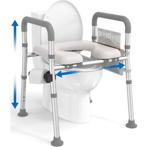 HOMLAND Toilet Seat Riser for Seniors with Adjustable Height & Width, 400lb | Padded Seat, Durable Aluminum Frame, Slip-Resistant Feet, Handicap Elevated Raised Toilet Seat for Elderly, Fit Most Toilet