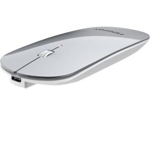 FENIFOX Bluetooth Mouse, Slim Mini Portable Flat Travel Wireless Mouse Rechargeable Quiet Ultra-Thin Mice Compatible with Laptop,Tablet,Notebook,PC (Silver and White)
