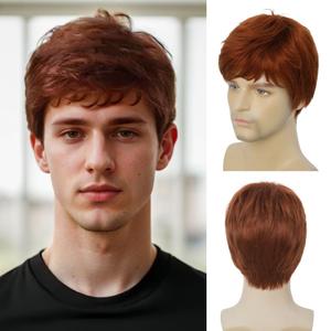 Mens Short Orange Wig Natural Realistic Synthetic Wig for Halloween Daily Use
