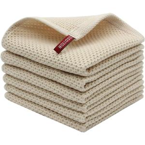 Mia'sDream Natural Cotton Dish Cloths Dish Rags, Waffle Weave Kitchen Dish Towels, Soft Dish Cloths for Washing Dishes, Absorbent Kitchen Hand Towel Washcloths, 12inchx12inch Pack of 6 (Beige)