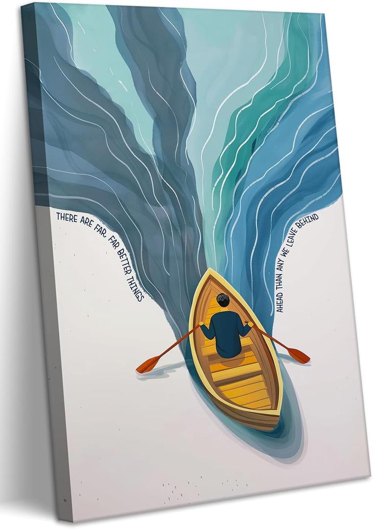 Inspirational Canvas Wall Art Motivational Sayings Quote Poster Prints Motivational Rowboat Painting Daily Affirmation Positive Office Picture Wall Decor for Living Room Classroom 16x24in Framed
